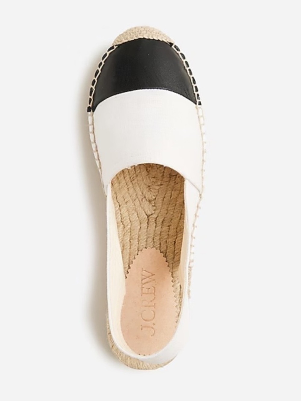 NEW J. Crew White Canvas Espadrilles with leather‎ Black Toe Cap Size 9